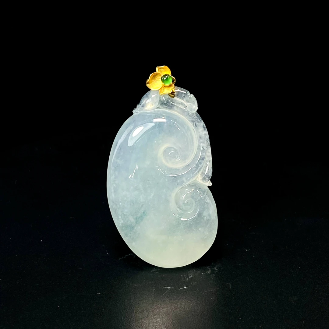 RX14天然缅甸A货翡翠金镶如意吊坠/078361/北京中保拍卖