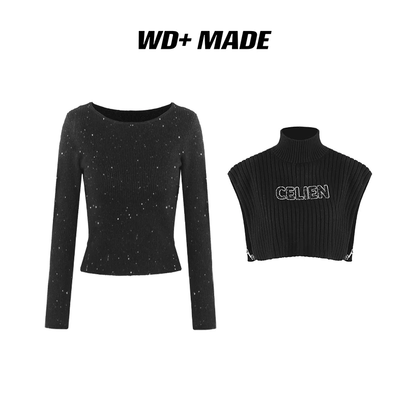 时尚高级重工烫钻减龄气质设计师满天星马甲+针织长袖两件套