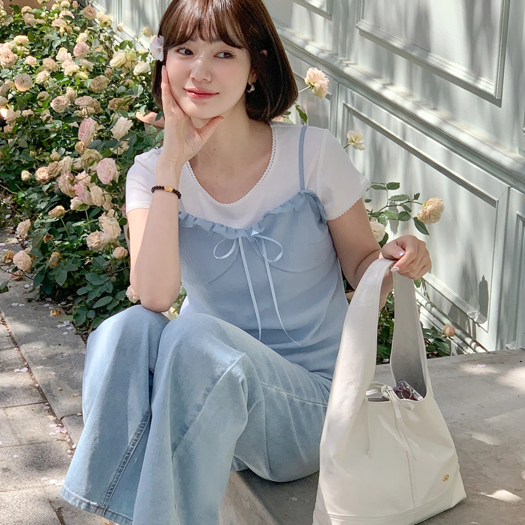 【现货】【淡蓝冰酿】FS505S056花边系带吊带背心