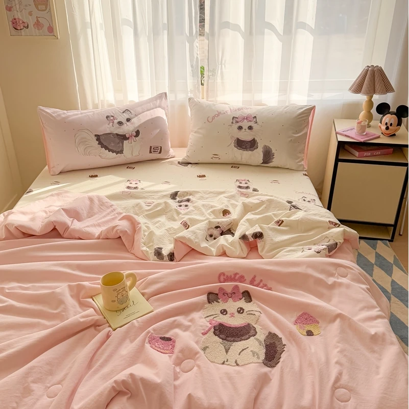 水洗棉毛巾绣夏被套件亲肤夏凉被凉感空调被单人宿舍学生夏凉被