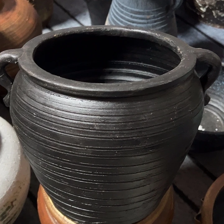 粗陶盆带孔高19口19