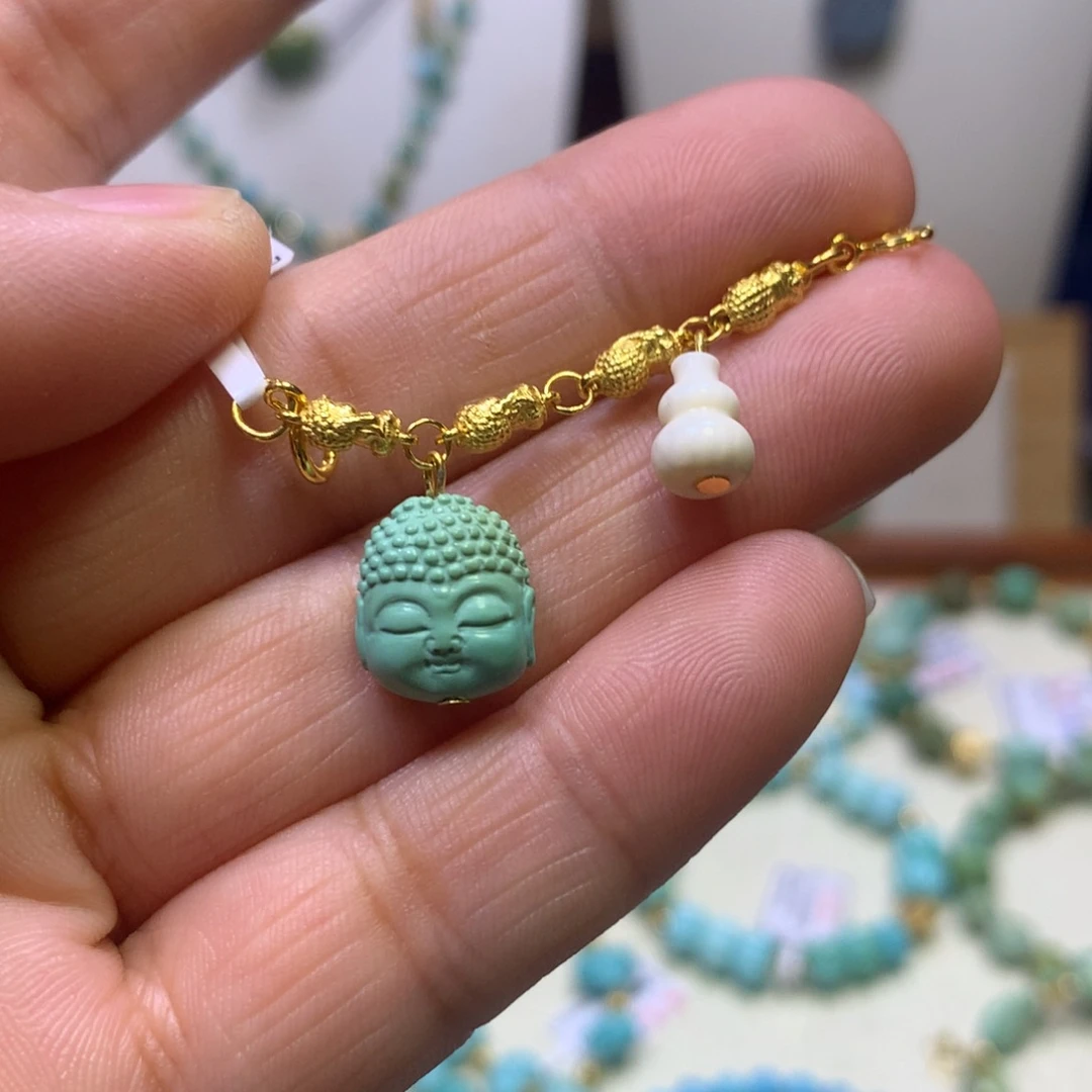 绿松石银S925镀金镶嵌半链