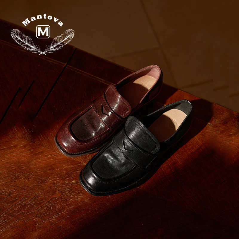 曼托瓦2025夏季新款女平底低跟马皮懒人百搭浅口新款乐福鞋