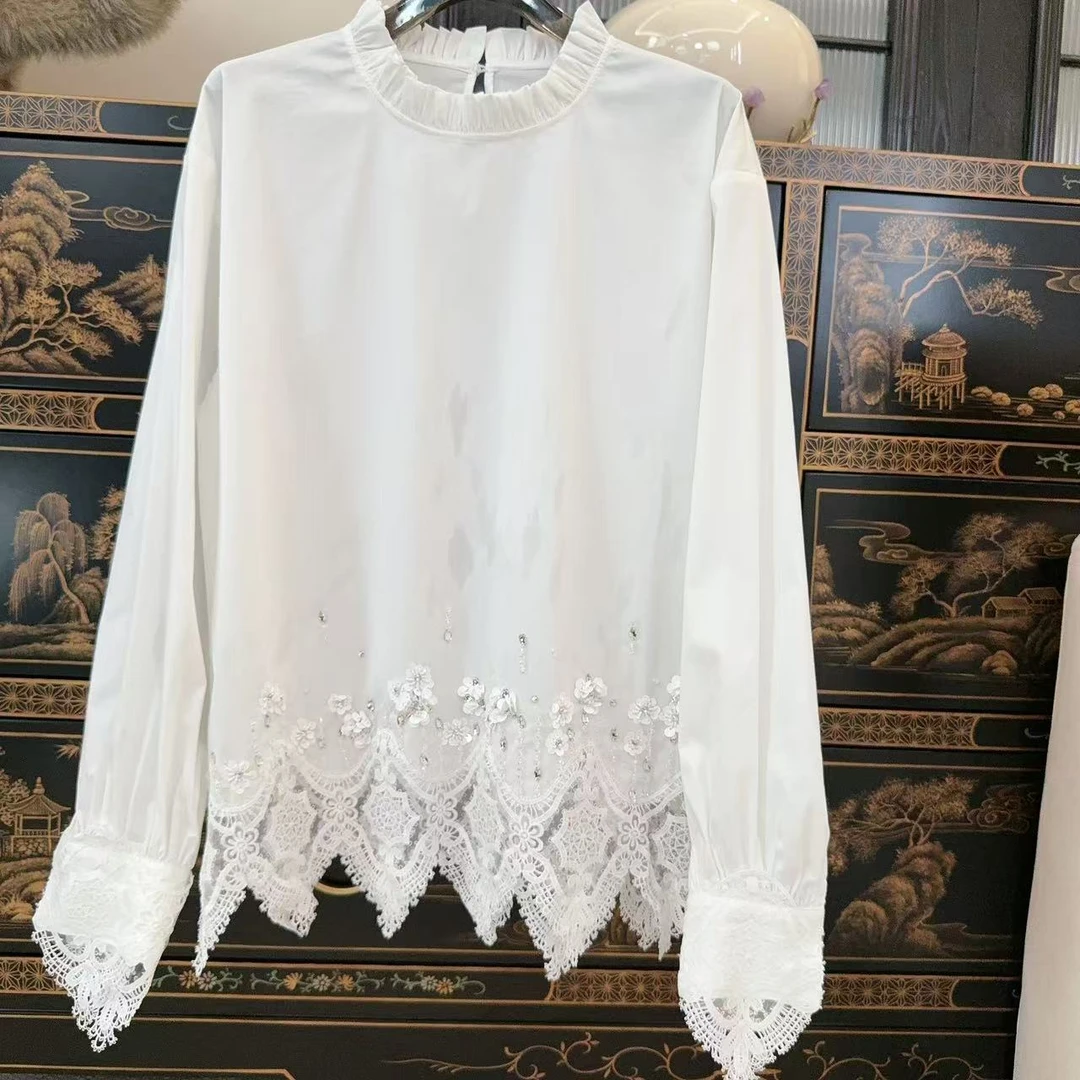 Betty Bairn【闻花落】高端系列小立领拼接蕾丝上衣25B-BW8095