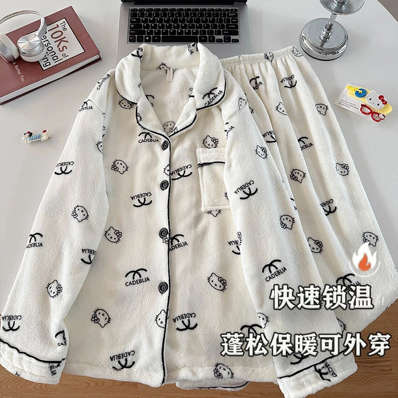 冬季睡衣女款保暖不掉毛法兰绒卡通动漫可爱可外穿家居服套装