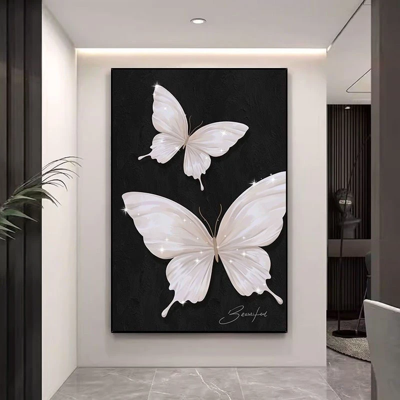 黑白法式蝴蝶装饰画简约高级感客厅沙发背景壁画卧室挂画