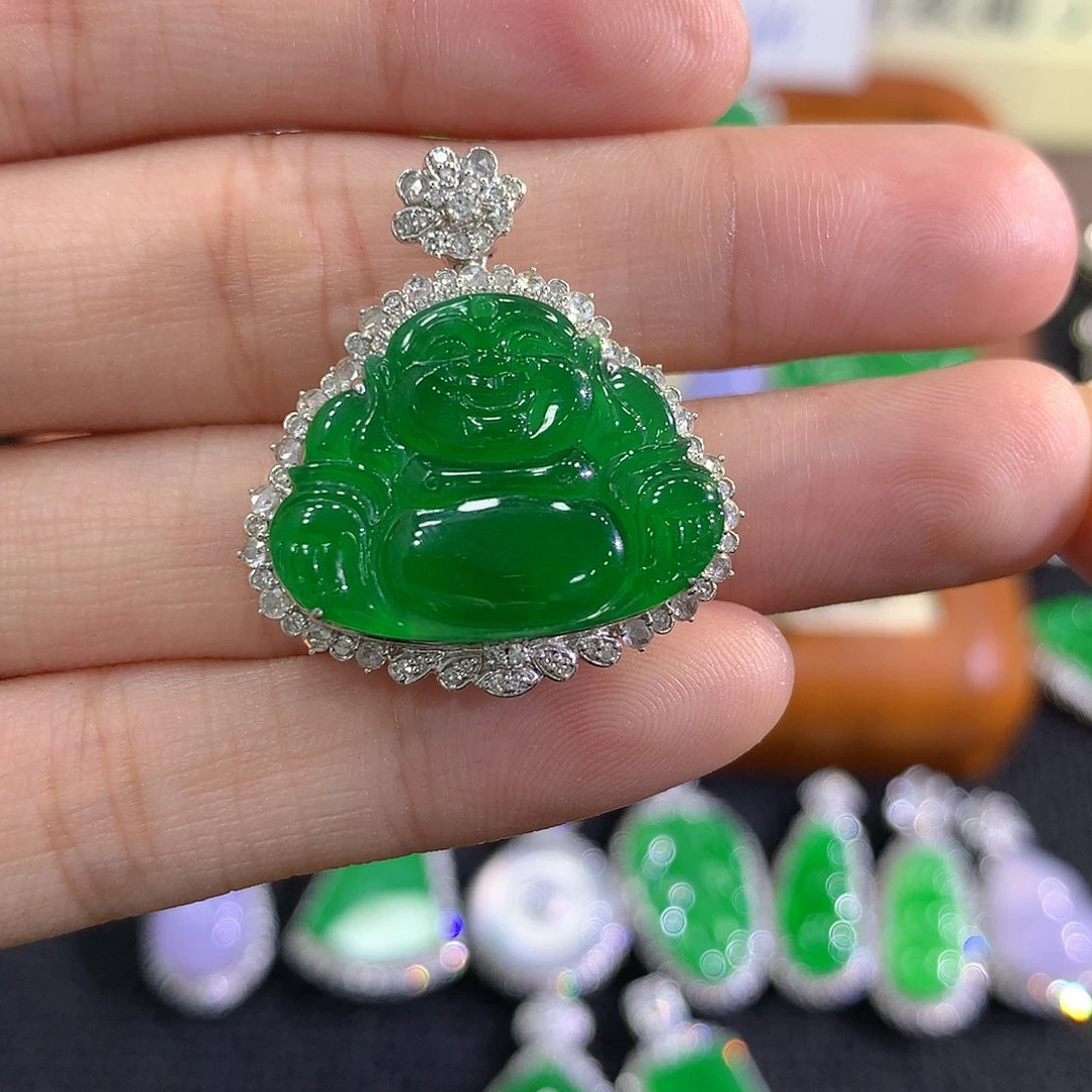 翡翠18K金镶嵌吊坠(不含链)佛公