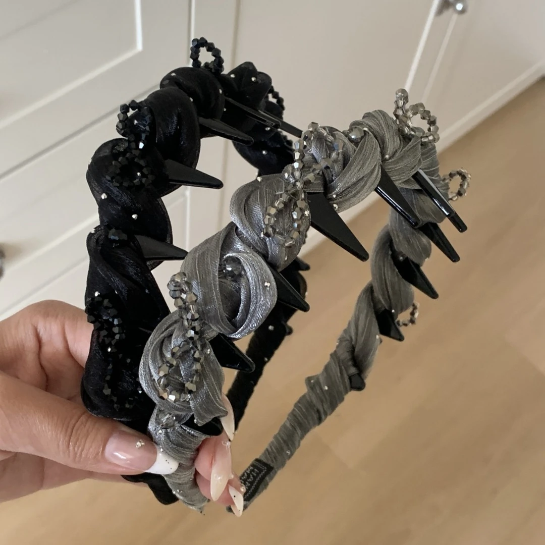 高级感网纱缠绕发箍百搭轻奢仿水晶串珠蝴蝶结头箍气质发卡发饰女