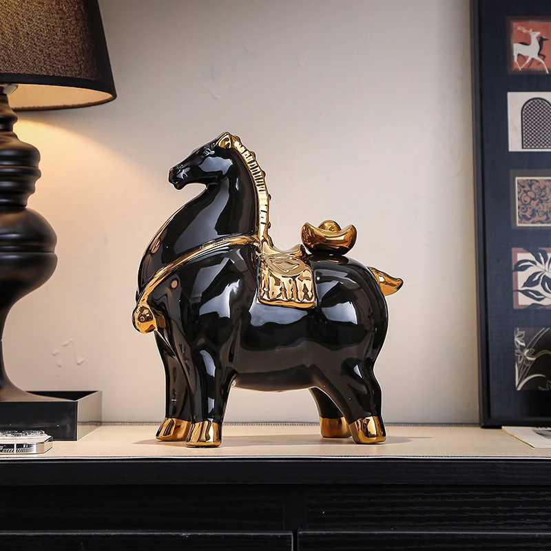 马上有钱陶瓷摆件创意简约马年装饰高档客厅办公乔迁新居开业礼物