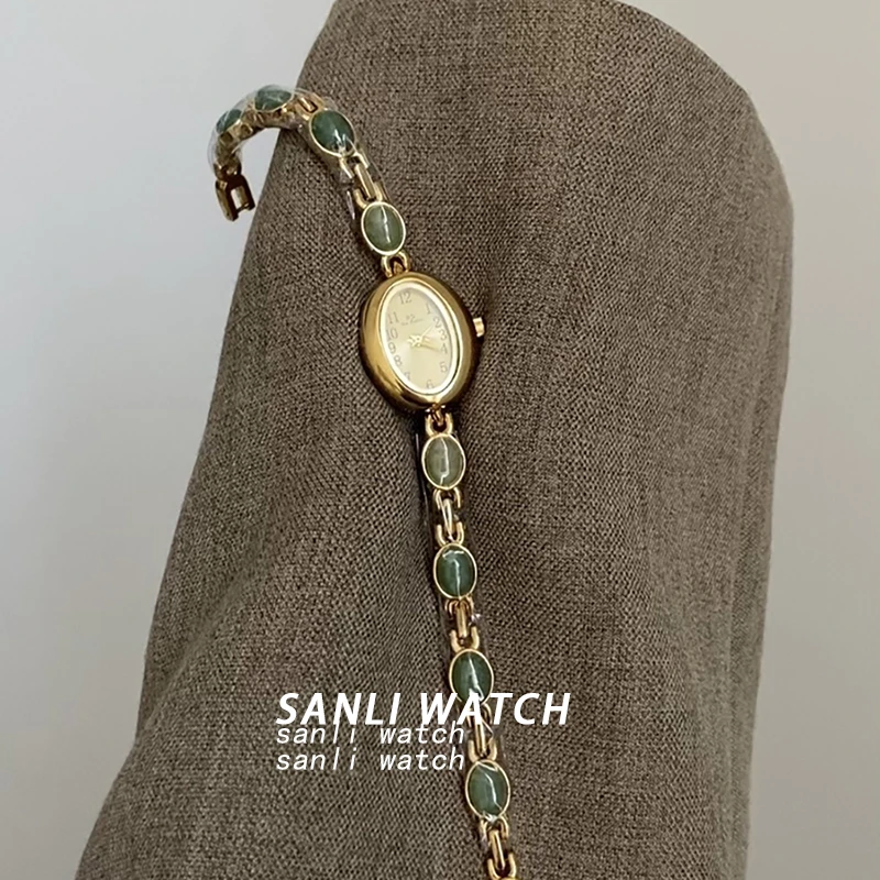 轻奢气质小众中古风椭圆高级虎眼石手链式新款女手表407