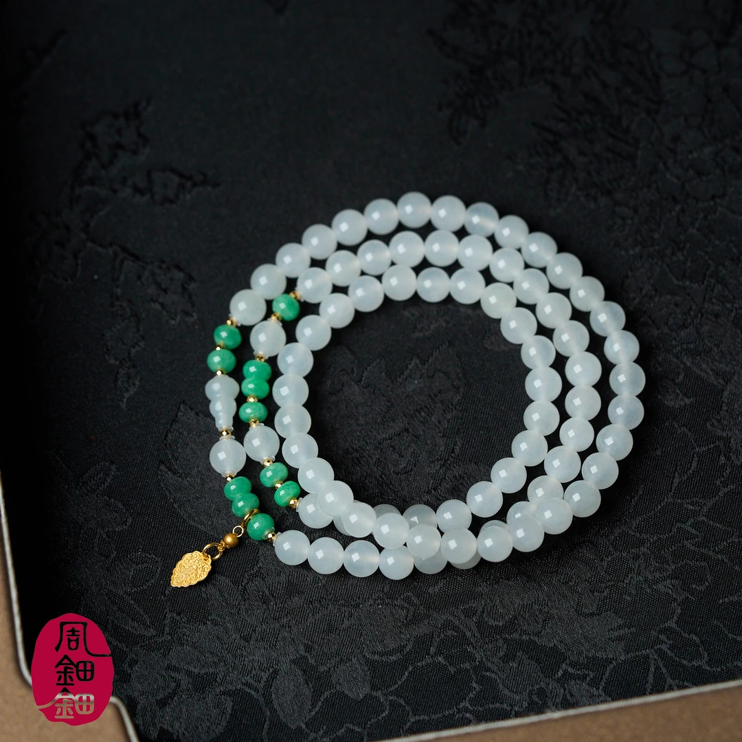 周钿钿®|莺啼|天然和田玉白玉天然A货缅料翡翠18k金设计款手串