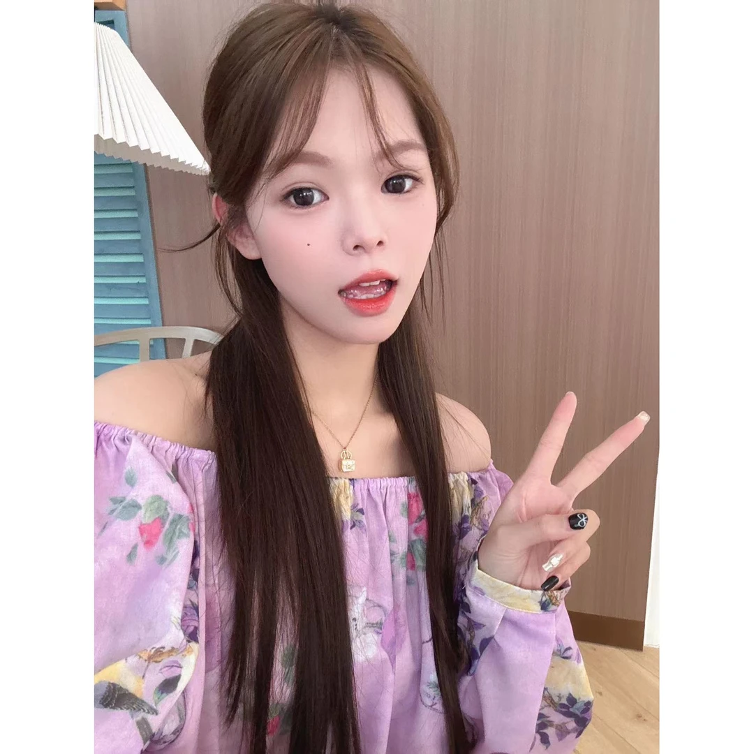 xxxwxz王希之 紫色花朵一字肩中式上衣/裤子分开拍#12756