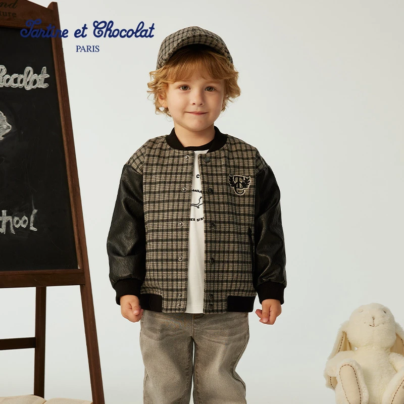 TC法国巧克力童装25新品男童格纹夹克棒球服外套CIJAF3811A