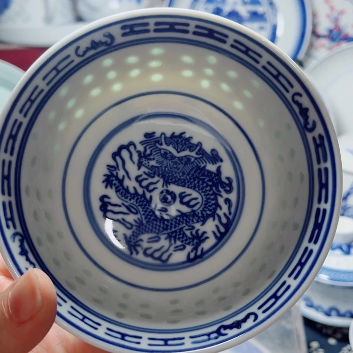 青花玲珑5寸饭碗龙纹
