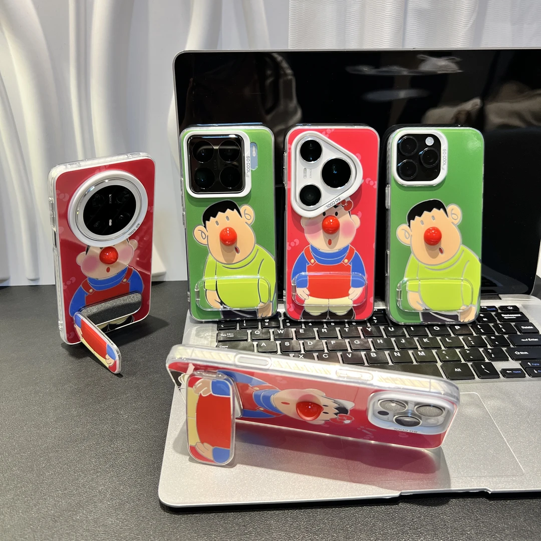 胖虎红鼻子支架适用苹果16手机壳iPhone15小米14女vivoppo华为p70