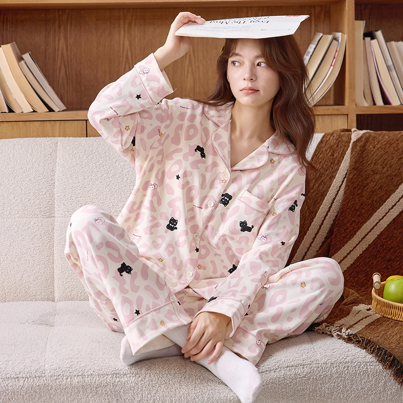 浪莎睡衣春秋季女2025新款纯棉长袖长裤女士开衫套装秋冬款家居服