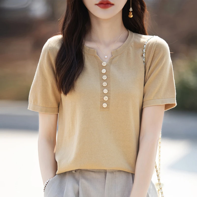 短袖圆领通勤套头2025年秋季时尚气质针织衫