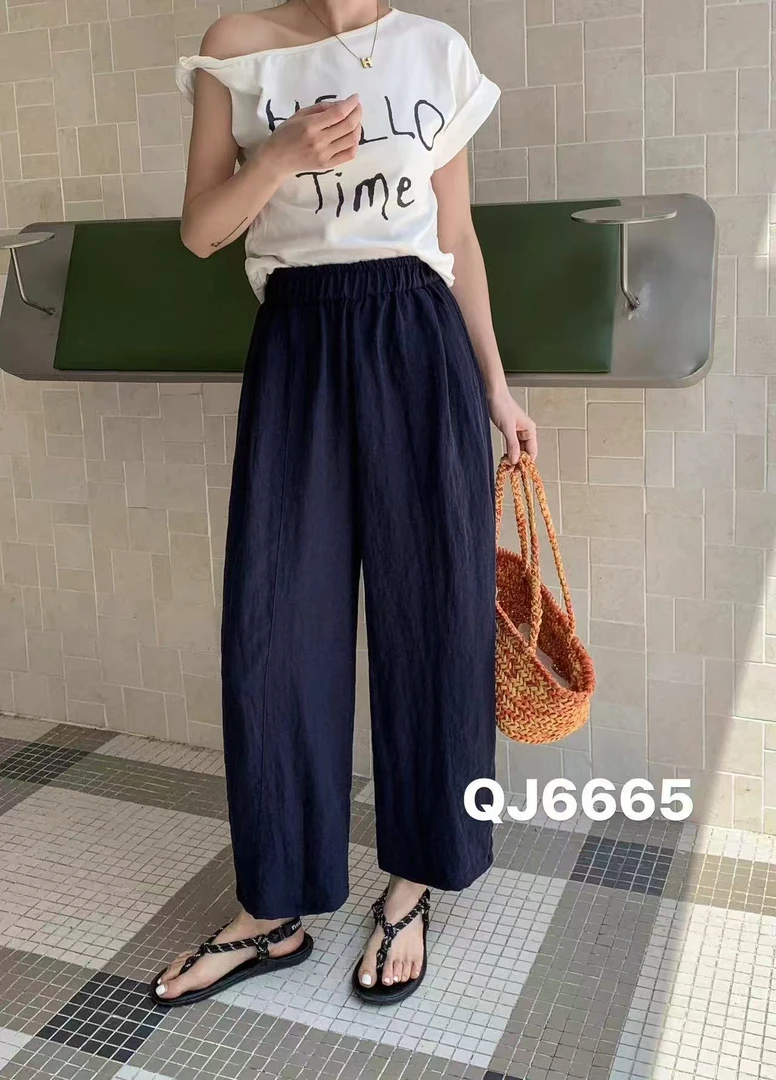 【丽丽家】夏季风凉薄款萝卜裤休闲百搭显瘦麻裤6665