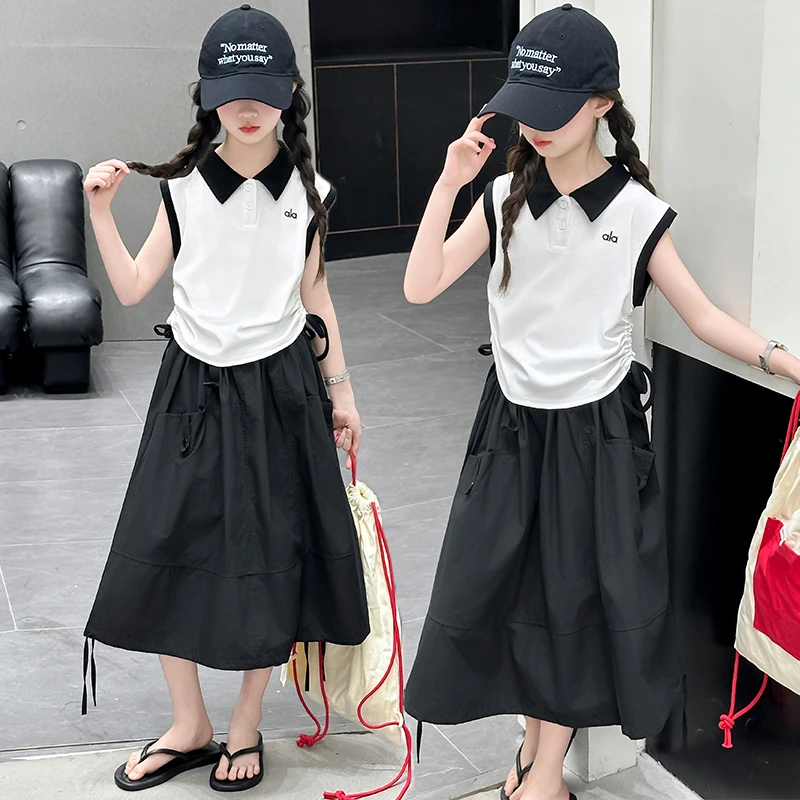 女童套装裙夏季2025新款儿童POLO衫夏款女大童工装风半身裙两件套