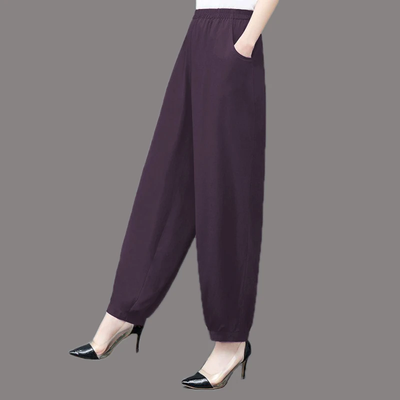 糖果色休闲裤女士夏季薄款灯笼裤宽松网红裤大码棉绸裤高腰防蚊裤