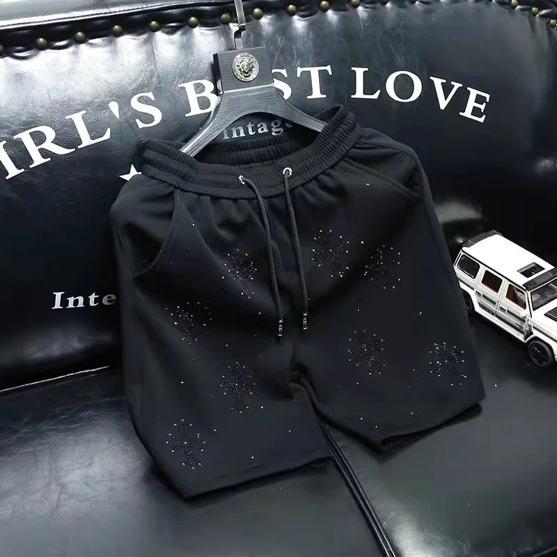 奇珀菲仑潮牌休闲短裤男士夏季弹力修身烫钻欧货不起球运动五分