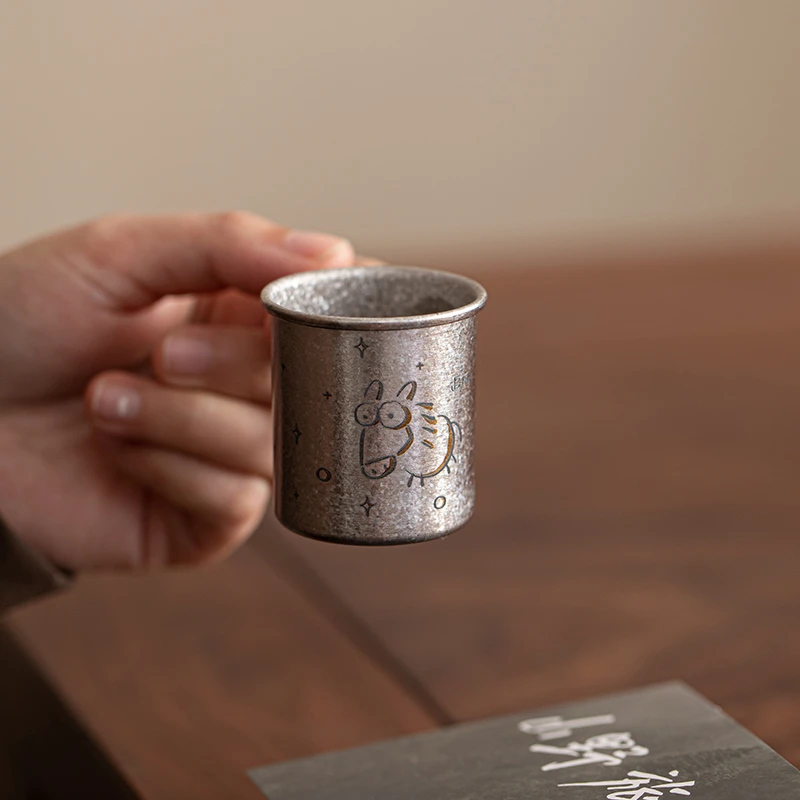 马年限定纯钛生肖马克杯家用户外便携迷你咖啡杯酒杯背包书包挂件