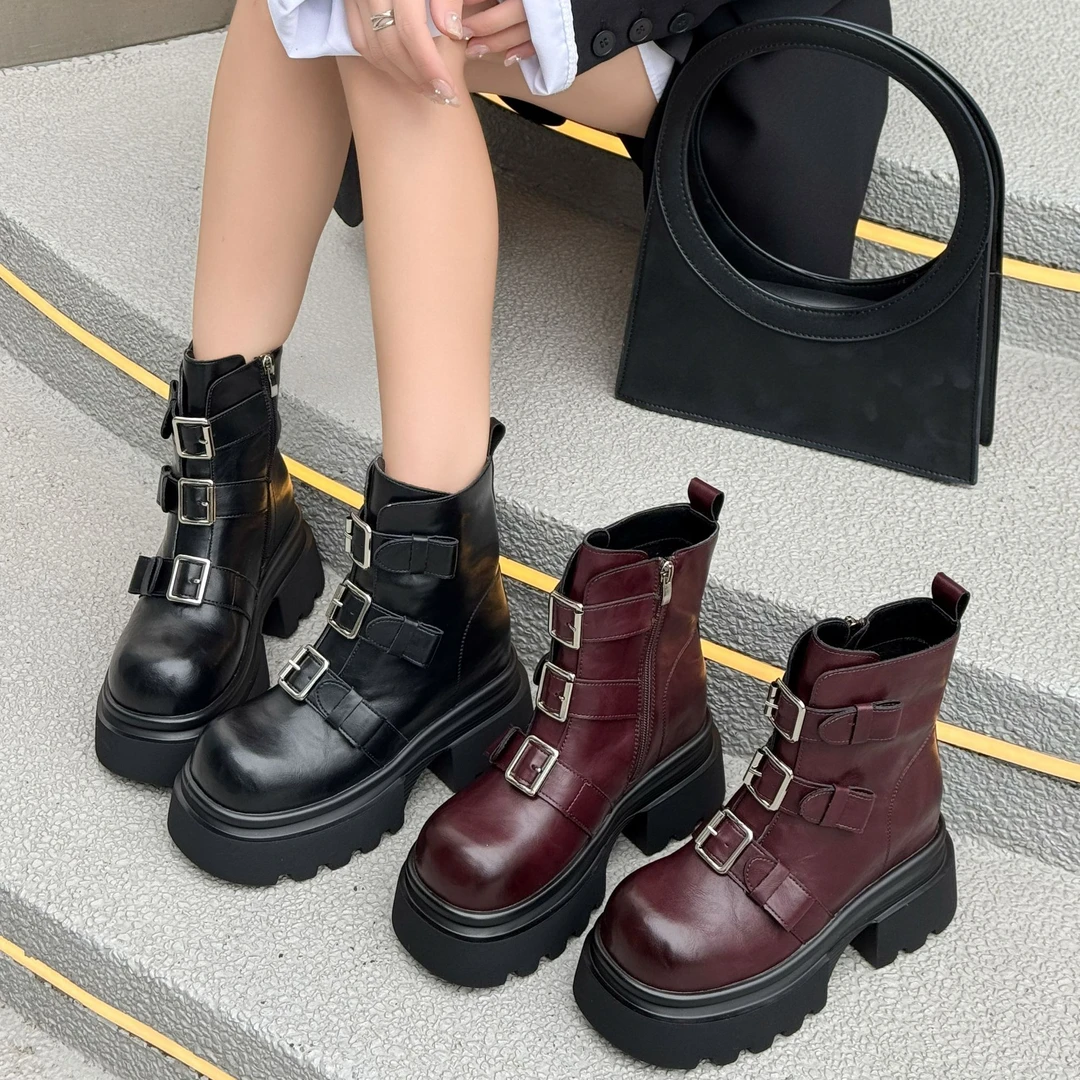 增高10CM2024秋季新款女鞋时尚百搭厚底小个子休闲马丁靴5025-28