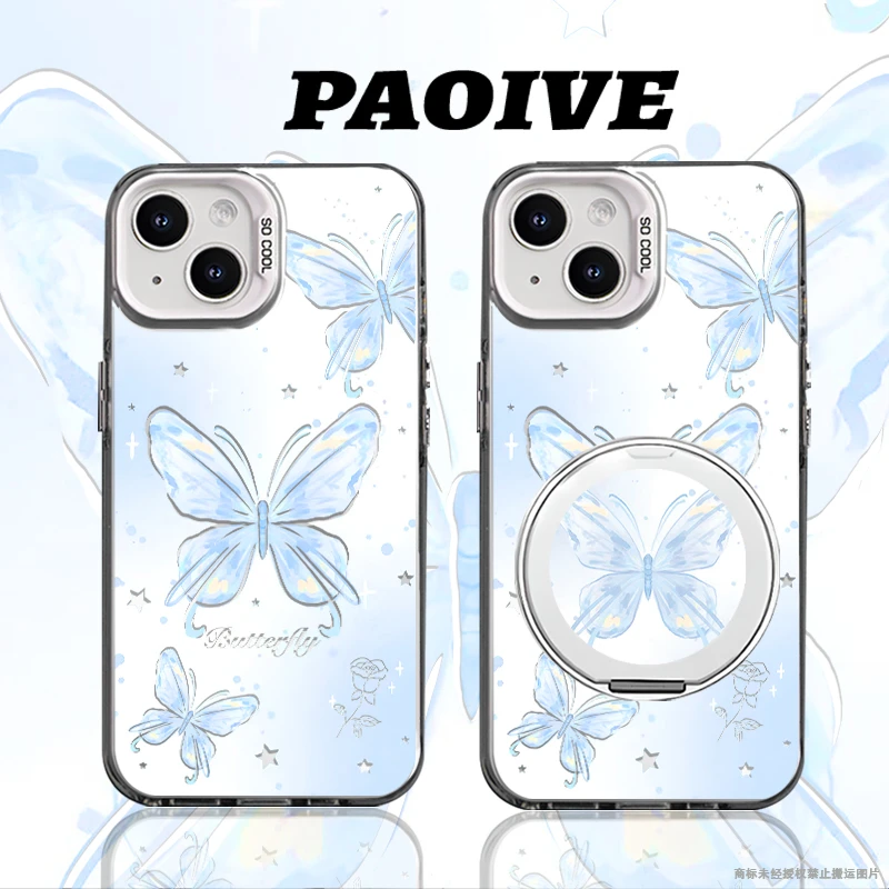 适用苹果华为vivo一加iPhone14小米三星蝴蝶防摔彩银手机壳