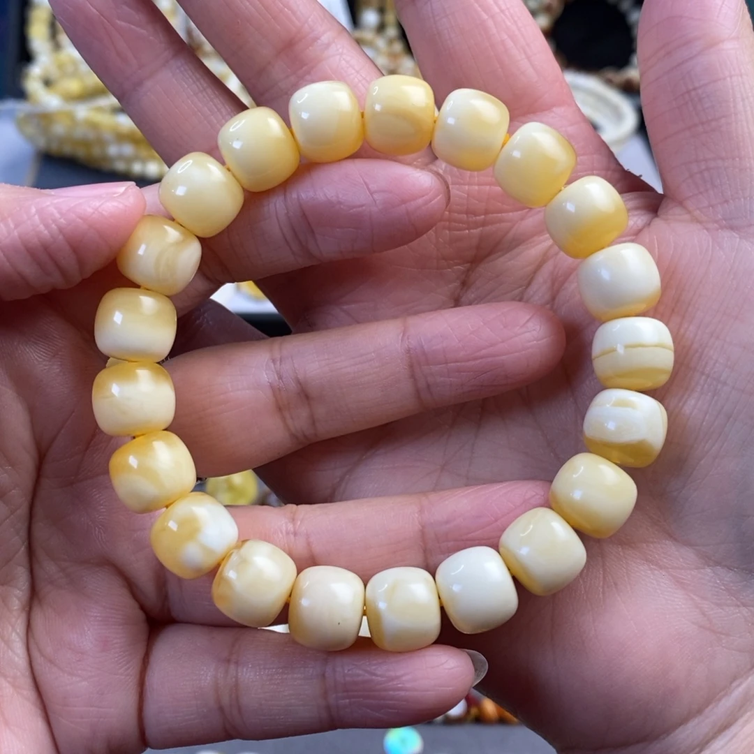 蜜蜡未镶嵌裸石瓷白老型手串11.3
