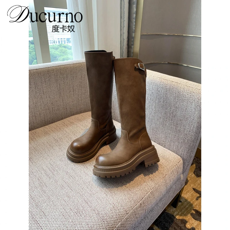 度卡奴厚底骑士靴女2025年新款韩版显瘦增高不鞋子女ins潮牌百搭