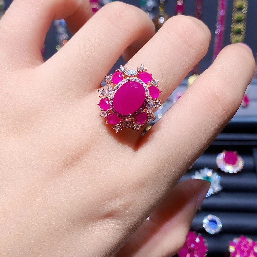 红宝石戒指银S925镶嵌