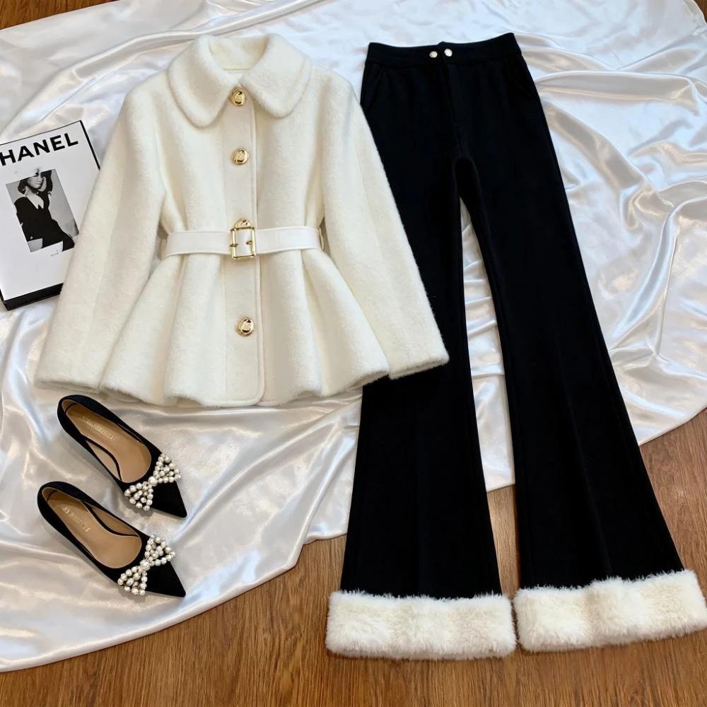 2025秋冬穿搭一整套小香风气质名媛外套高腰显瘦休闲阔腿直筒裤女