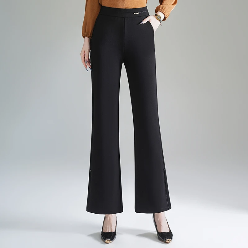 哥弟阿玛施正品早秋新款纯色微喇裤高腰显瘦外穿时尚弹力微喇裤女