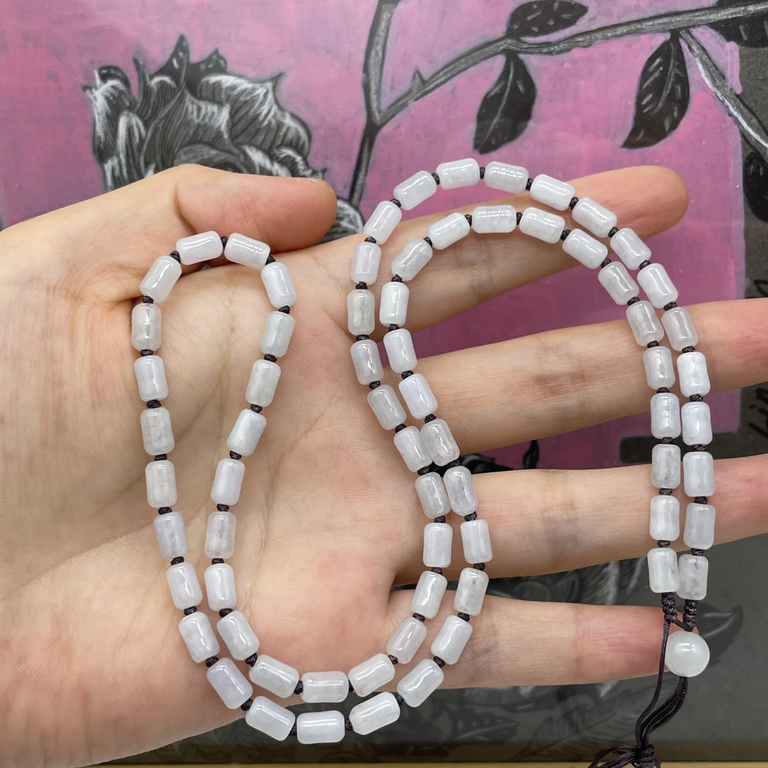 天然缅甸翡翠A货竹节白月光编织项链毛衣链玉石珠卡5