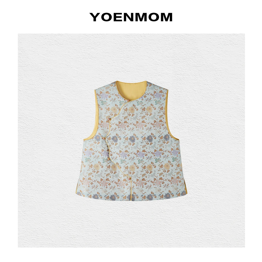 YOENMOM·串枝菊花纹·重磅吴罗100桑蚕丝五重纬宋锦花瓣襟圆领马甲