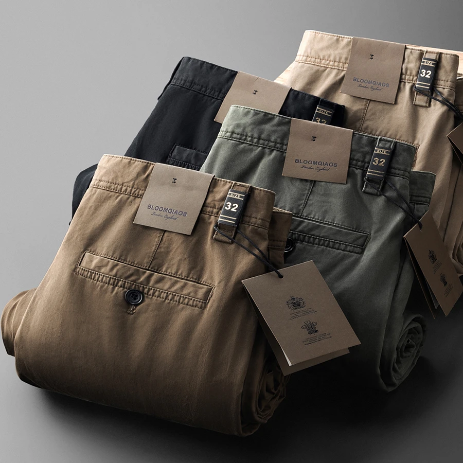 耐磨耐洗 薄款100%纯棉重工复古水洗美式休闲直筒宽松长裤男百搭