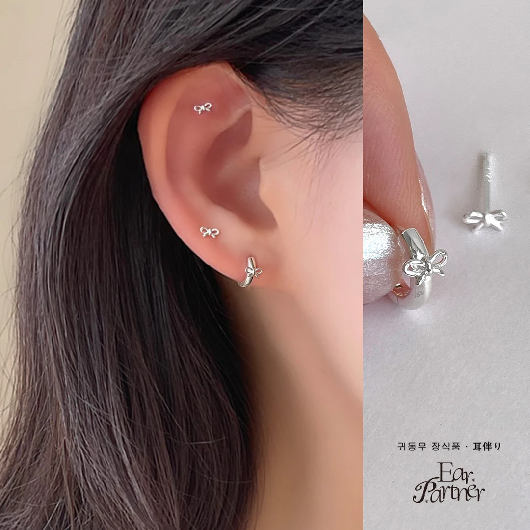 ERBAN/耳伴 925银耳饰 蝴蝶结纯银耳环女甜美小众养耳洞耳钉耳圈