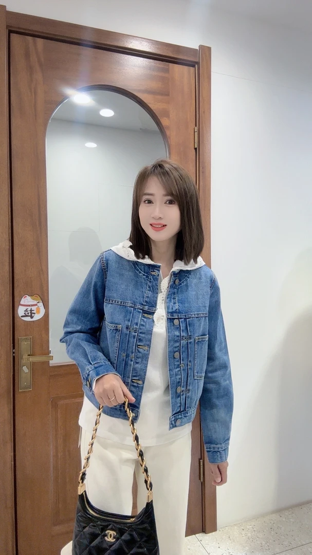 无领蓝色牛仔外套#春夏时尚百搭