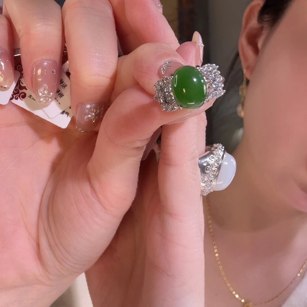 和田玉银S925镶嵌戒指