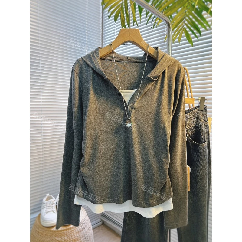 SPW私品味 早秋连帽卫衣假两件显瘦新款  MT15006