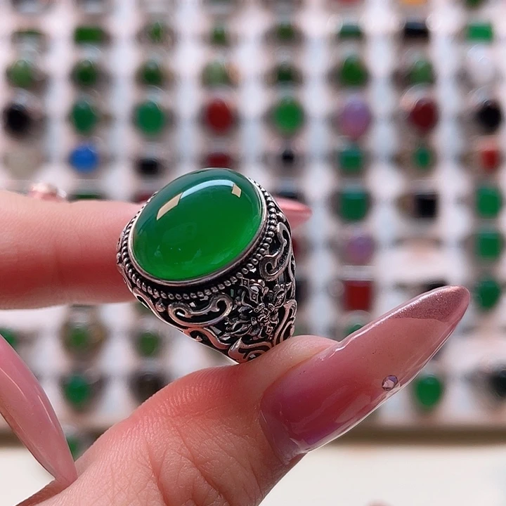 玛瑙/玉髓戒指银S925镶嵌