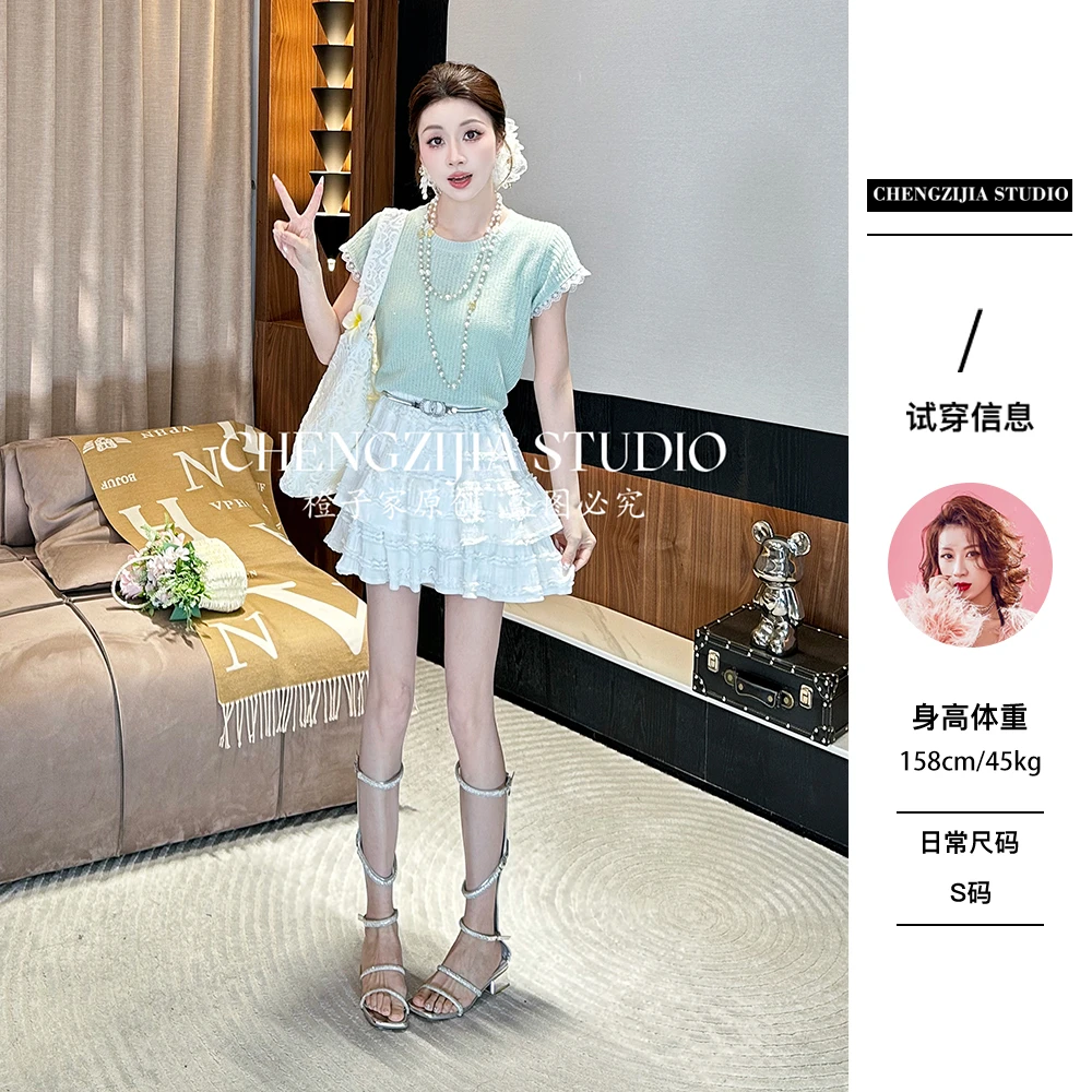 【裴诗婷】橙子·studio 【蕾边艺术】TX00015蕾丝拼接袖口T恤01