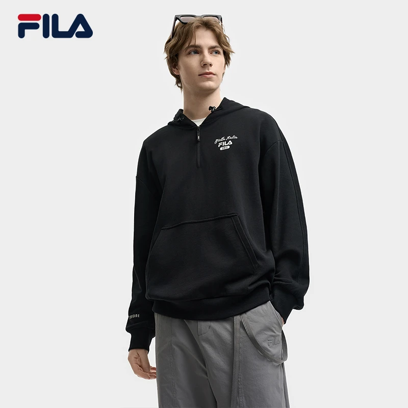 FILA 斐乐官方男子连帽卫衣2025秋新款休闲宽松纯棉针织长袖上衣