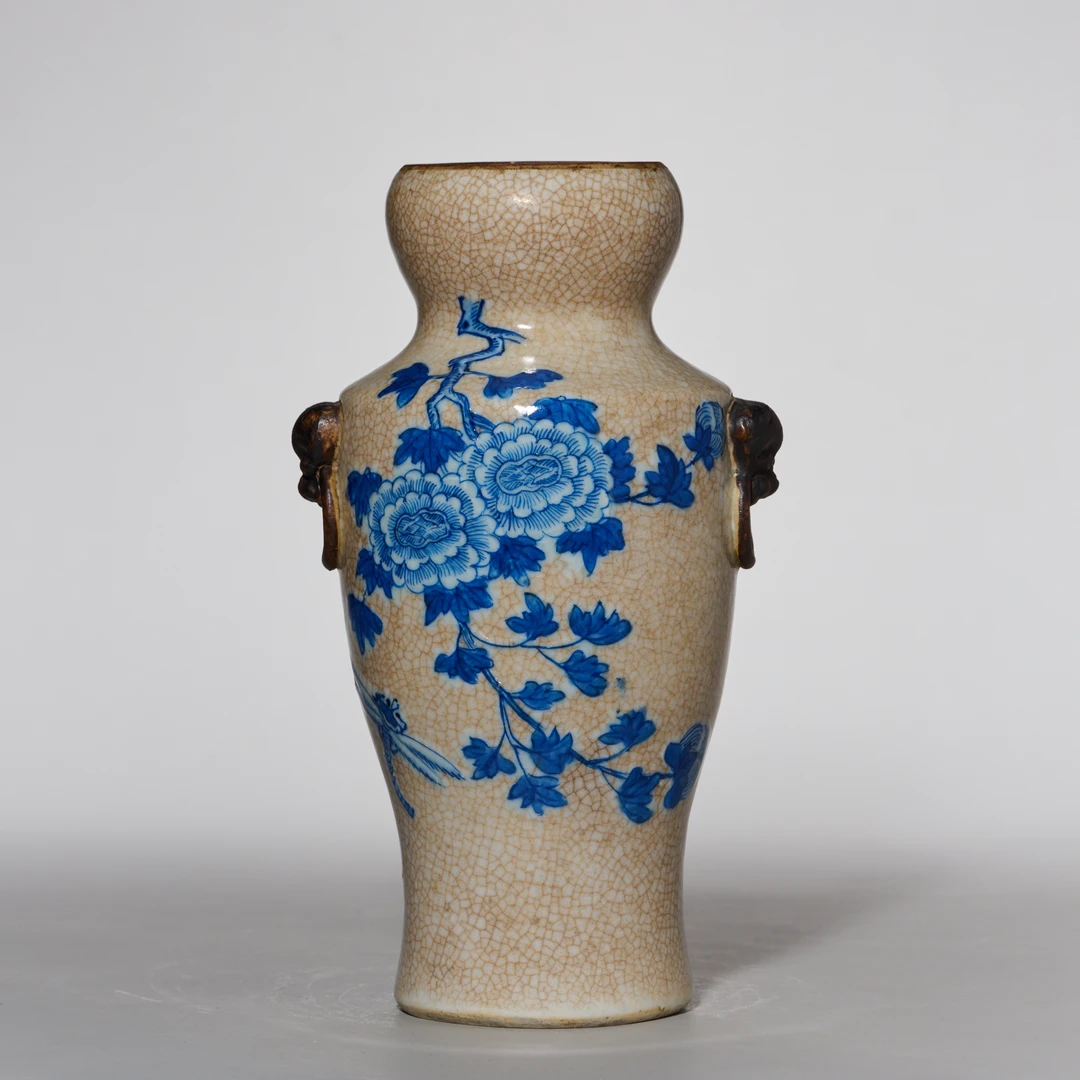 5451清中期·哥釉青花花卉纹赏瓶【古董拍卖】