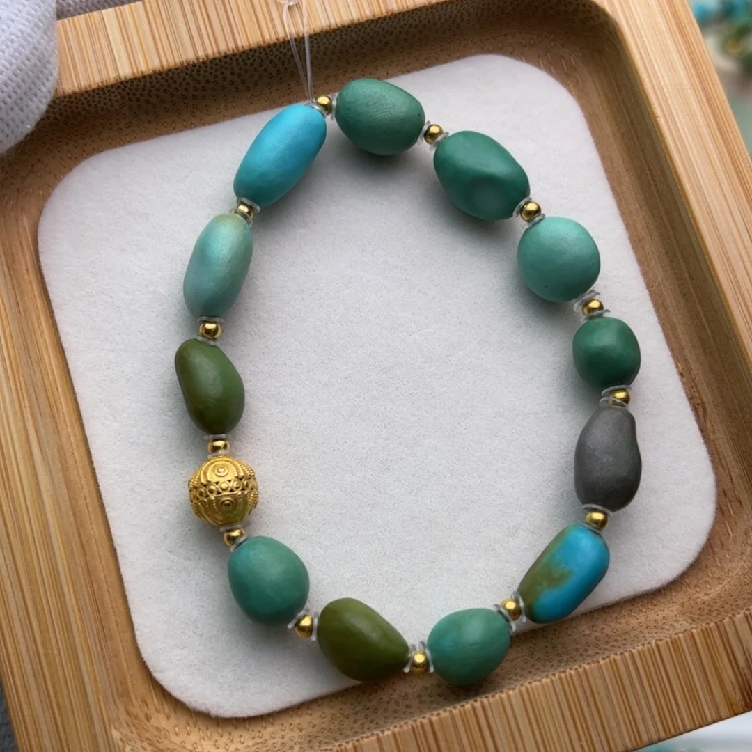 未镶嵌绿松石珠宝奇石随形彩豆