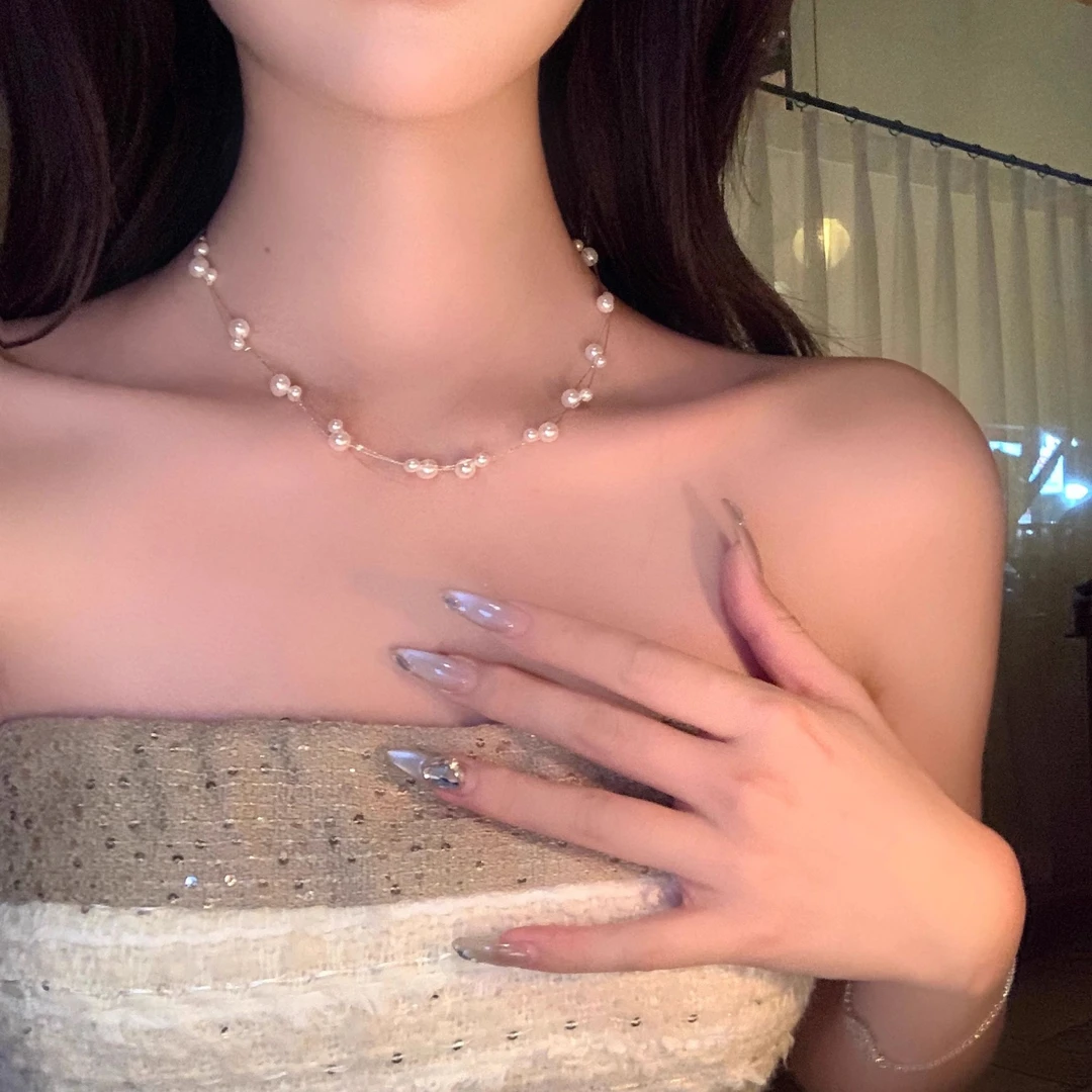 铜合金仿珍珠项链 心动缪斯 夏日绝美满天星珍珠项链海边颈链配饰