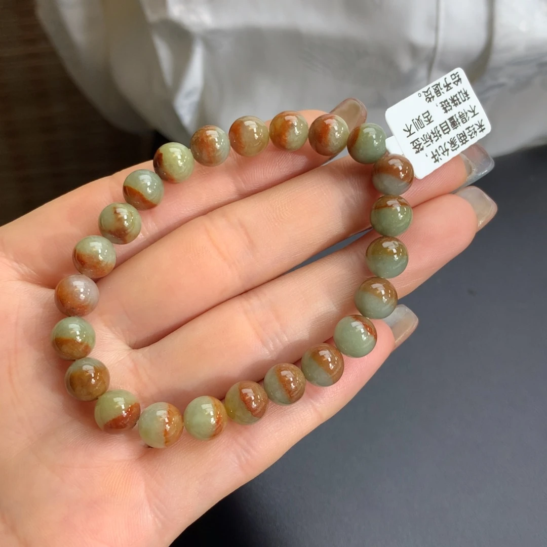 翡翠手链未镶嵌细润鸳鸯红翡手链卡8m m