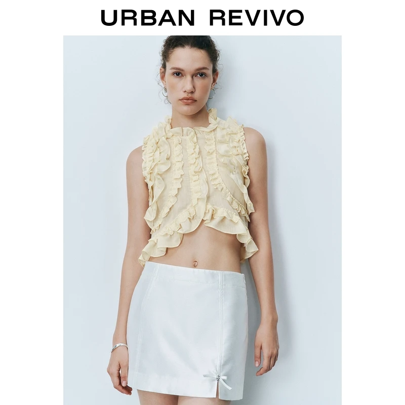 UR2025夏季新款女装蕾丝叠层荷叶边出游穿搭开襟衬衫UYU250068