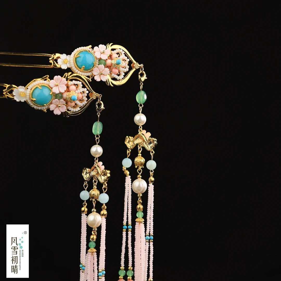 风雪初晴鸿如飞发钗妍如桃汉服手工设计古风新年礼古典超仙