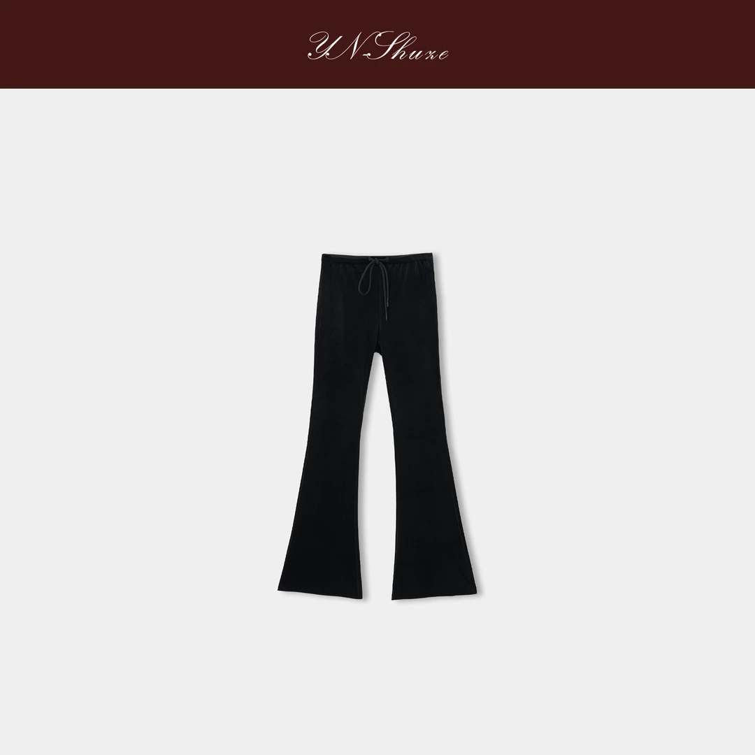YN-SHUZE【魔力修容】设计师秋冬黑色喇叭裤丝绒裤SZ-YNB-BK0547